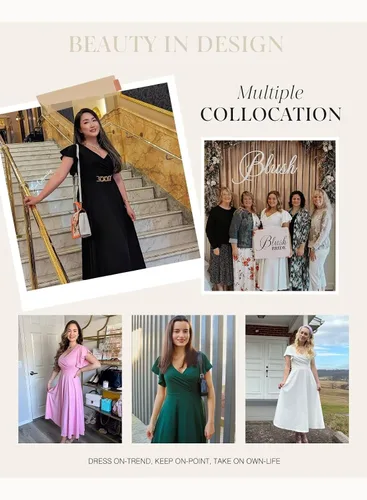 Vista 5 de Dokotoo Vestido de fiesta elegante con cuello en V para mujer, vestido de manga corta, vestido de patinadora, vestidos de invitados de boda