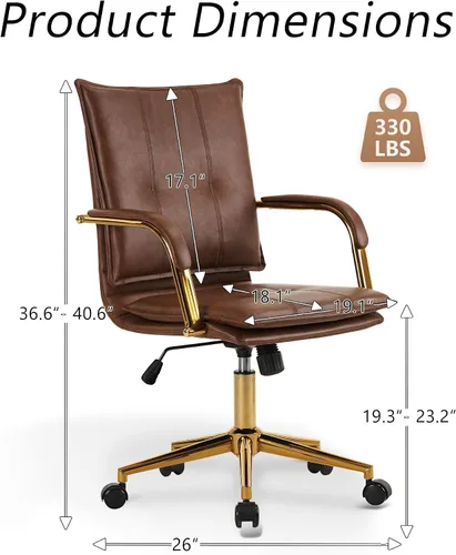 Vista 2 de MOJAY Silla de escritorio ergonómica de cuero con respaldo medio, moderna silla tapizada para computadora, silla de oficina ejecutiva con brazos