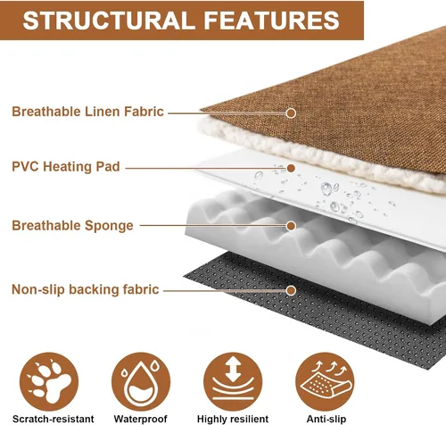 Vista 5 de Cama térmica para mascotas para gatos y cachorros, camas para perros de 20 x 20 pulgadas con cama de espuma viscoelástica, sofá para perro