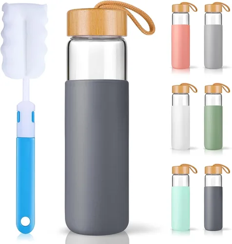 Vista 10 de Botellas de agua de vidrio de borosilicato de 20 onzas con funda de silicona, libres de BPA, aptas para lavavajillas - Botellas de vidrio Arcadia