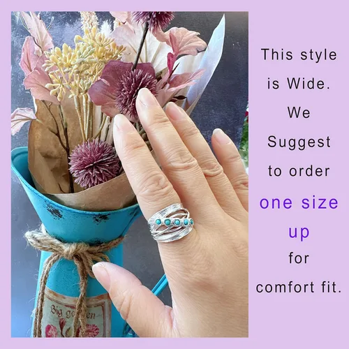 Vista 4 de Wrap Overlapping 925 Sterling Silver Ring with Turquoise - Wrap Around Silver Ring- Silver Turquoise Jewelry For Women- Silver Crisscross Rings