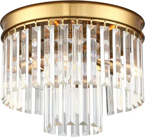 Vista 8 de MEXO Lámpara de techo de cristal empotrada con acabado negro, lámpara de cristal de 2 niveles para sala de estar, dormitorio, comedor, pasillo