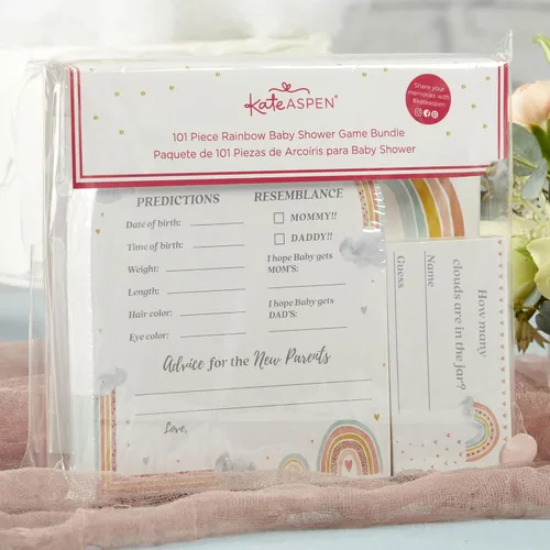 Vista 5 de Kate Aspen Juego de tarjetas de consejos para bebés y baby shower de arcoíris boho (juego de 50)