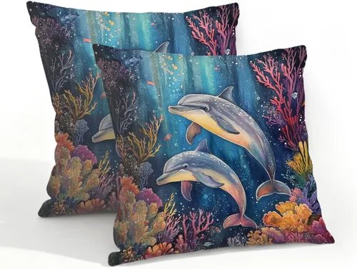 Vista 40 de Juego de 2 fundas de almohada impermeables para exteriores, 16 x 16 pulgadas, fundas de almohada decorativas de patio para muebles de jardín, sofá