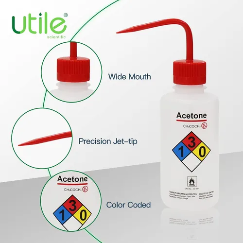 Vista 3 de Utile 4 botellas de lavado de acetona de 17 oz (16.9 fl oz), boca estrecha, botella de seguridad con ventilación automática, material de LDPE