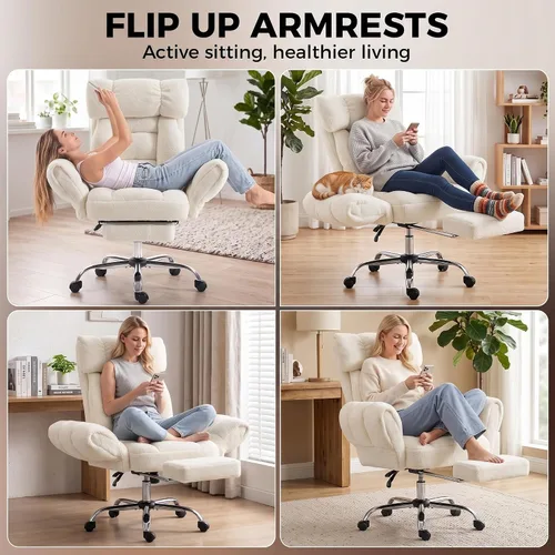 Vista 4 de HOMCOM Silla de oficina Criss Cross con reposabrazos abatibles Blanco crema