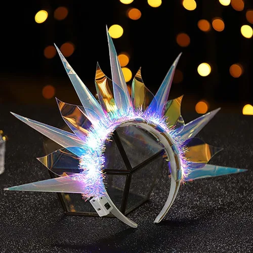 Vista 6 de CAKURE Diadema iluminada con luces LED para Año Nuevo, diademas brillantes para el cabello, club nocturno, fiesta, concierto, actuación, accesorios