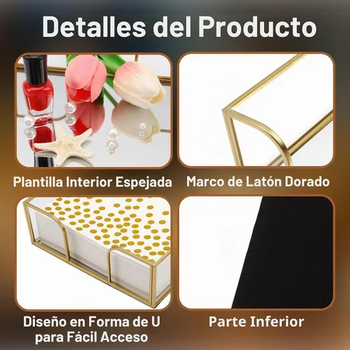 Vista 2 de Servilletero para mesa, servilleteros de vidrio para cocina, servilleteros planos para servilletas de papel, elegante servilletero dorado adecuado