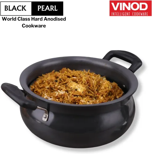 Vista 4 de Vinod Handi anodizado duro – Tapa de acero inoxidable – Tamaño pequeño – 3.8 litros (4 cuartos de galón) – Adecuado para Biryani, Pulao, Salsas