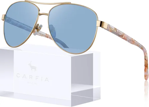 Vista 59 de CARFIA Gafas de sol polarizadas para mujer, protección UV, brazos de acetato, marco de metal, sombras para mujer, CA3216
