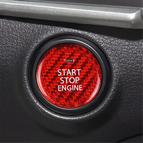 Vista 8 de Etiqueta engomada del interruptor de arranque de encendido negro para Mazda 3 Axela CX-30 EV Start Stop Motor Botón Cubierta de carbono genuino