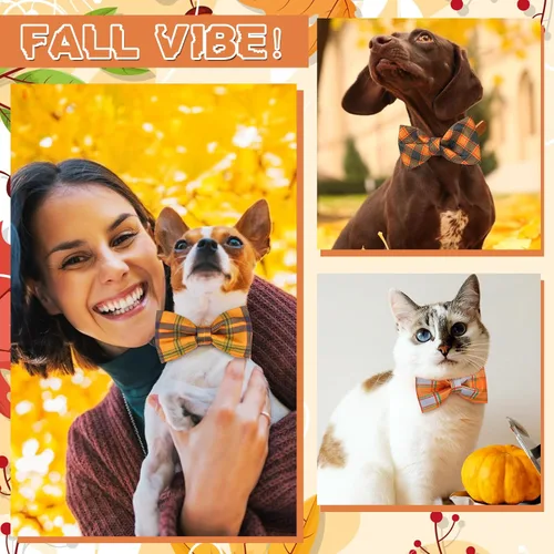 Vista 2 de Silkfly 60 piezas de collar de perro a cuadros, corbatín a granel, accesorios de vacaciones, lazos para cachorros, collares desmontables para perros