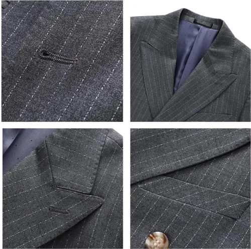 Vista 6 de KUDORO Trajes de 3 piezas para hombre, traje ajustado de doble botonadura, traje formal de esmoquin de boda