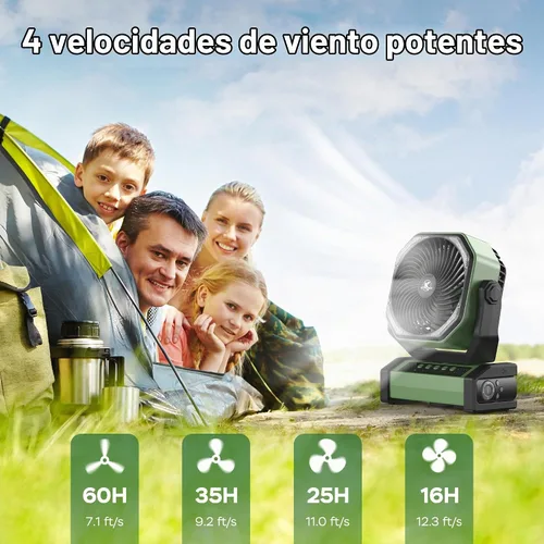 Vista 3 de KITWLEMEN - Ventilador de camping con luz - Ventilador recargable de 20,000 mAh con batería, tiempo máximo de funcionamiento de 60 horas, 4