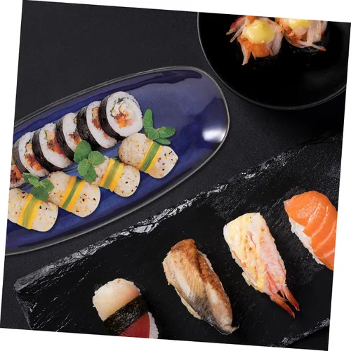 Vista 2 de DOITOOL Plato rectangular azul plato de cerámica para sushi bandeja de pescado plato de aperitivos plato de fruta Plato azul marino
