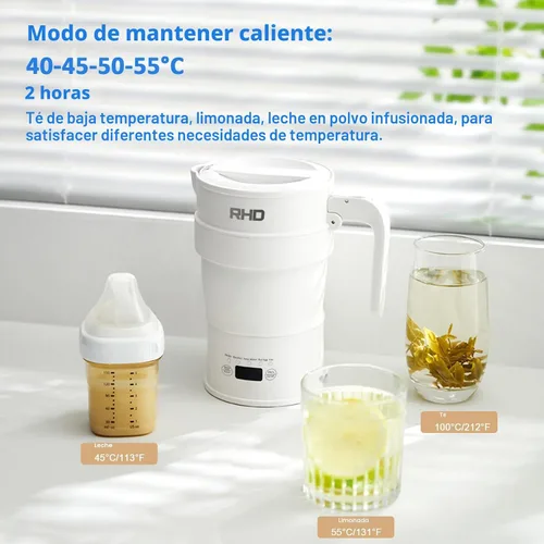 Vista 5 de Tetera eléctrica plegable de viaje, hervidor de agua caliente de 700ML con panel multifuncional, hervidor de agua pequeño plegable con mantener