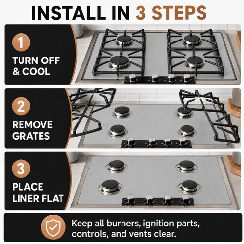 Vista 5 de WFG320M0BS - Protector superior de estufa para estufa de gas Whirlpool, ajuste personalizado, ultrafino, reutilizable, protector contra salpicaduras