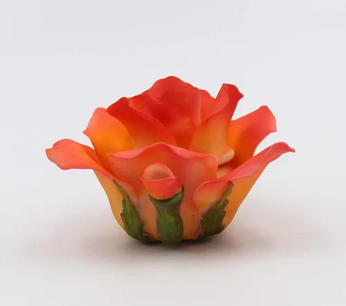 Vista 4 de Figura de tetera fina de porcelana con salmón naranja y rosa, 4 pulgadas de largo