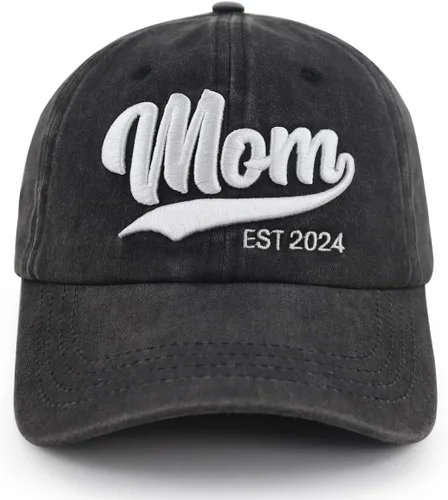 Vista 4 de Gorra de béisbol de 2 piezas para mamá y papá EST 2024, bordada en 3D, ajustable, de algodón lavado, regalos para nuevos padres