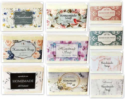 Vista 9 de Cinta de papel de envoltura para barra de jabón casera, productos hechos a mano, horizontal, 20 piezas (Celeste Floral)