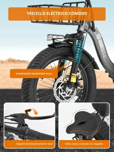 Vista 6 de Bicicleta eléctrica para adultos, triciclo de 1200 W de potencia máxima y batería extraíble de 499.2 Wh, neumáticos gruesos de 18x3.0, bicicleta