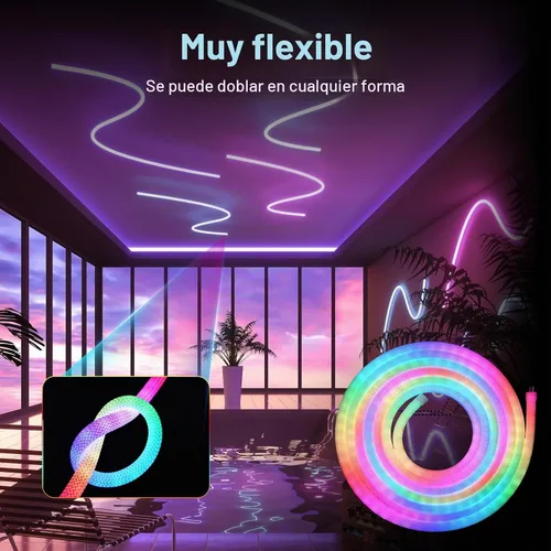 Vista 5 de Cuerda de luces LED, tira de luces LED de neón de 9.84 pies con luminosa de 360 grados, 5 V USB flexible IP67, impermeable, sincronización