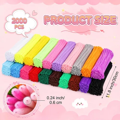 Vista 2 de 2000 PCS Pipe Cleaners Bulk 20 Colors Chenille Stems Pipe Cleaners Craft