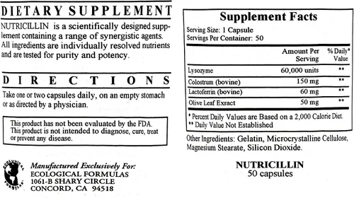 Vista 2 de Nutricilina 50 Cápsulas - Paquete de 3 - Fórmulas Ecológicas/Investigación Cardiovascular