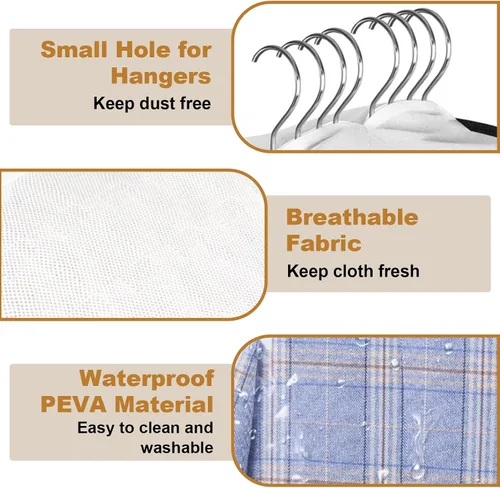 Vista 4 de Perchas transparentes de 40 pulgadas con cremallera lateral lisa, bolsas impermeables con refuerzo de 10 pulgadas para camisas, abrigos, vestidos