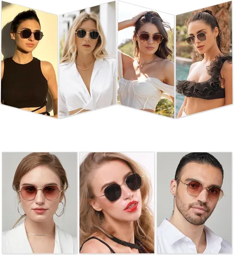 Vista 2 de SOJOS Retro Hexagon Square Polarized Sunglasses for Women Men Vintage Hexagonal Polygon Shades SJ1101