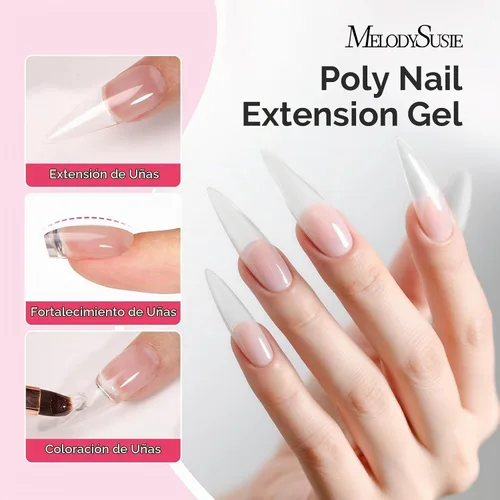 Vista 2 de MelodySusie Gel Poly, 60 g libre de Hema, gel para extensión de uñas, espesante de uñas, gel constructor curado con lámpara UV, diseño artístico