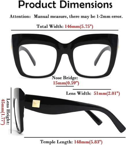 Vista 3 de FEISEDY Gafas de lectura cuadradas de gran tamaño con filtro de luz azul para mujer B2627