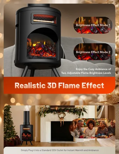 Vista 3 de DR. INFRARED HEATER DR-991 Calentador de Espacio de Chimenea Eléctrica Portátil con Humidificador y Control Remoto, Calor Infrarrojo, Efecto