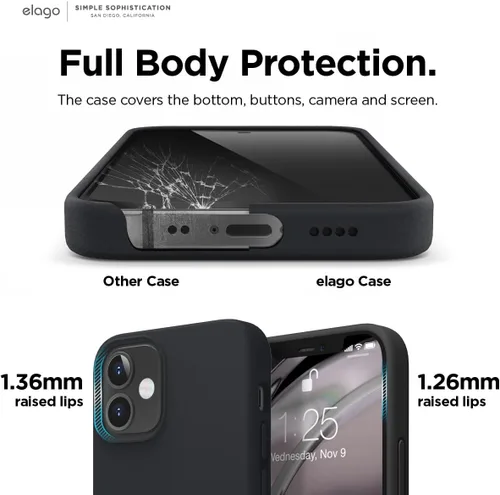 Vista 5 de elago - Carcasa de silicona líquida para iPhone 12 Mini, color negro Full Body Protective Cover, Shockproof, Slim Fit, Anti-Scratch Soft