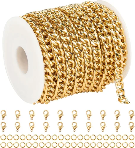 Vista 10 de 10 metros collar con colgante de papel plateado en oro, cadena de eslabones de aluminio para hacer joyas, rollo de cadena con anillas abiertas