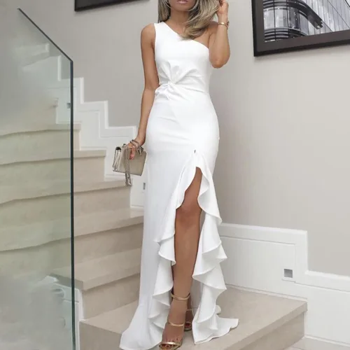 Vista 2 de Vestido de baile de graduación con volantes divididos para mujer vestido de fiesta elegante formal elegante y vestido largo de noche