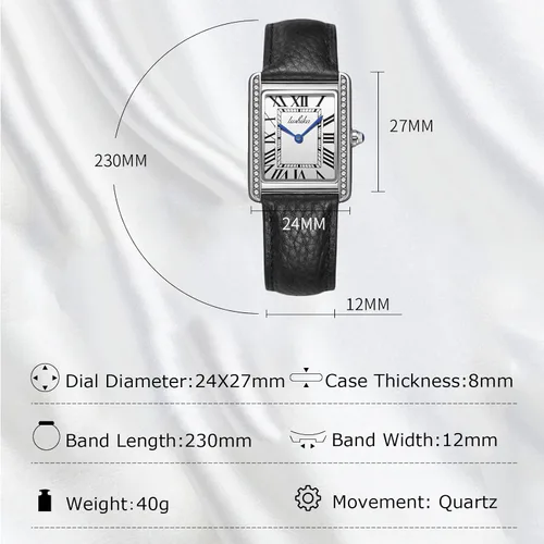 Vista 5 de RORIOS Relojes para mujer, cuadrado, analógico, de cuarzo, con correa de cuero, relojes de diamantes para mujer, reloj de pulsera impermeable