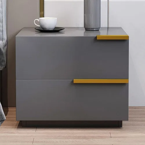 Vista 8 de Mesita de noche, mesa de noche de madera fabricada moderna, cajones incluidos, mesita de noche con 2 cajones para dormitorio, gris, 1 pieza