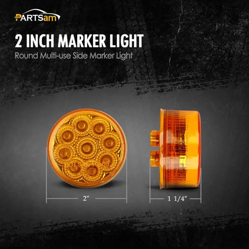 Vista 4 de Partsam 10 luces ámbar 9 LED remolque 2" redonda, transparente con luz reflectora, temporizador