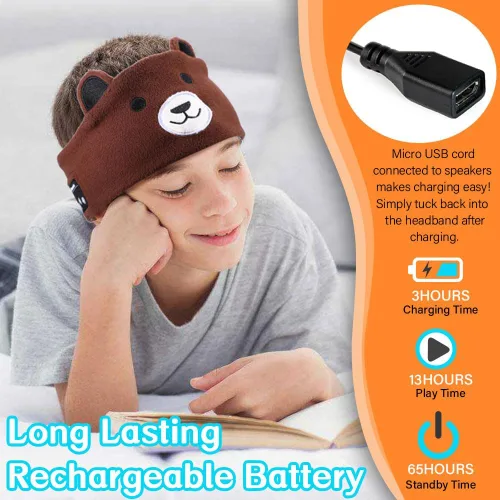 Vista 5 de Auriculares Inalámbricos para Niños, Auriculares Sobre la Oreja para Niños y Pequeños, con Altavoces Delgados y Diadema de Felpa Super Suave (Oso)