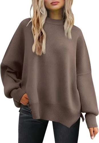 Vista 238 de Lillusory - Suéter extragrande con mangas de murciélago y cuello redondo para mujer, prenda moderna de otoño de tejido de punto sin botones