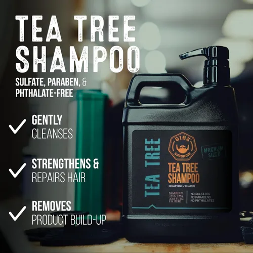 Vista 2 de GIBS Grooming Tea Tree Shampoo for Men (3.25 oz - 33.8 oz) Men's Shampoo Fragrance Blend of Peppermint, Jasmine, Cedarwood - Sulfate, Paraben &