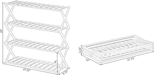 Vista 3 de Basicwise Zapatero plegable de bambú y estante de almacenamiento, organizador de madera multiusos para entrada, armario o sala de estar, soporte