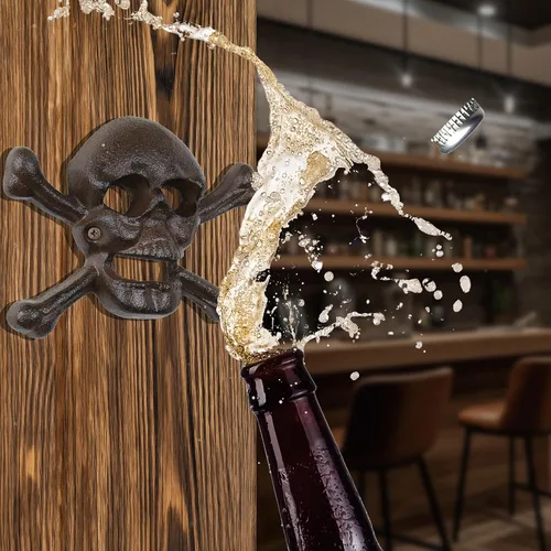 Vista 5 de Treasure Gurus Metal Wall Mount Skull Crossbones Cerveza Soda Pop Botella Cap Opener Par Pub Decor
