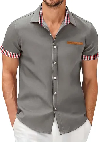 Vista 5 de Camisas de vestir de negocios de manga corta para hombre, sin arrugas, informales, con botones, camisas formales de verano, playa, guayabera