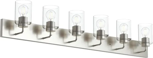 Vista 37 de Progress Lighting Merry Collection - Lámpara de tocador de baño de transición de cristal grabado en níquel cepillado (1 luz)