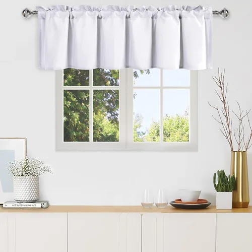 Vista 10 de DWCN Cortinas de Cenefa para Sala de Estar, Cocina, Baño/Sótano - Aqua Sólido, 1 Panel, 42 x 12 Pulgadas, Oscurecimiento de Habitación Solid Short