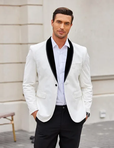 Vista 3 de COOFANDY Men's Floral Tuxedo Jacket Shawl Lapel One Button Velvet Suit Jacket Dinner Prom Party Wedding Blazer