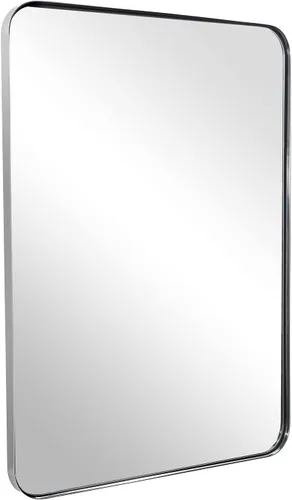 Vista 66 de ANDY STAR Espejo de pared cuadrado para baño, espejo de baño negro mate de 24 x 24 pulgadas, espejo de metal de esquina redondeada en marco de acero