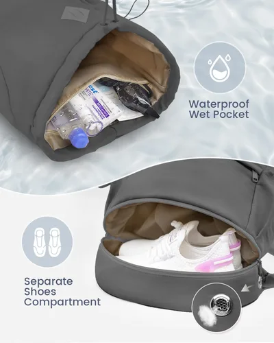 Vista 2 de Mochila deportiva con cordón, bolsa de gimnasio con compartimento para zapatos y bolsillo húmedo, bolsa de natación para mujeres y hombres, mochila